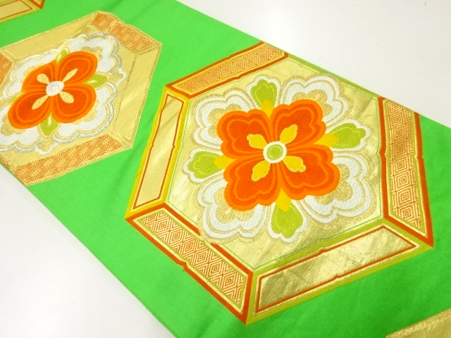 JAPANESE KIMONO / ANTIQUE FUKURO OBI / SILK / WOVEN KIKKO & FLOWER